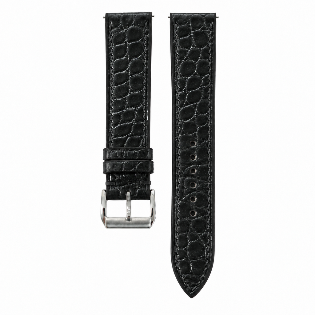 Black Small Round Scale Alligator Leather Watch Strap
