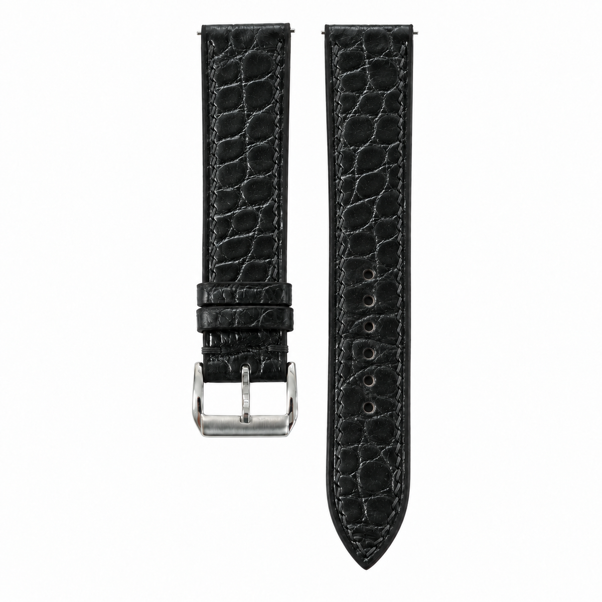 Black Small Round Scale Alligator Leather Watch Strap