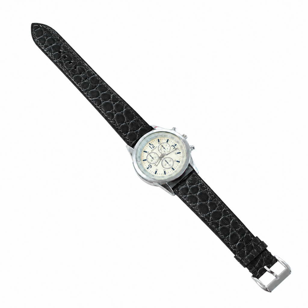 Black Small Round Scale Alligator Leather Watch Strap