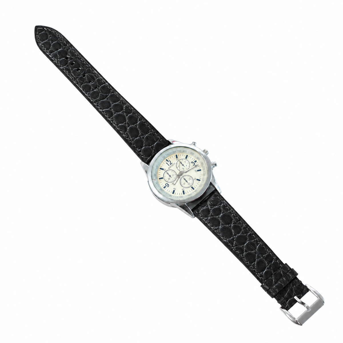 Black Small Round Scale Alligator Leather Watch Strap