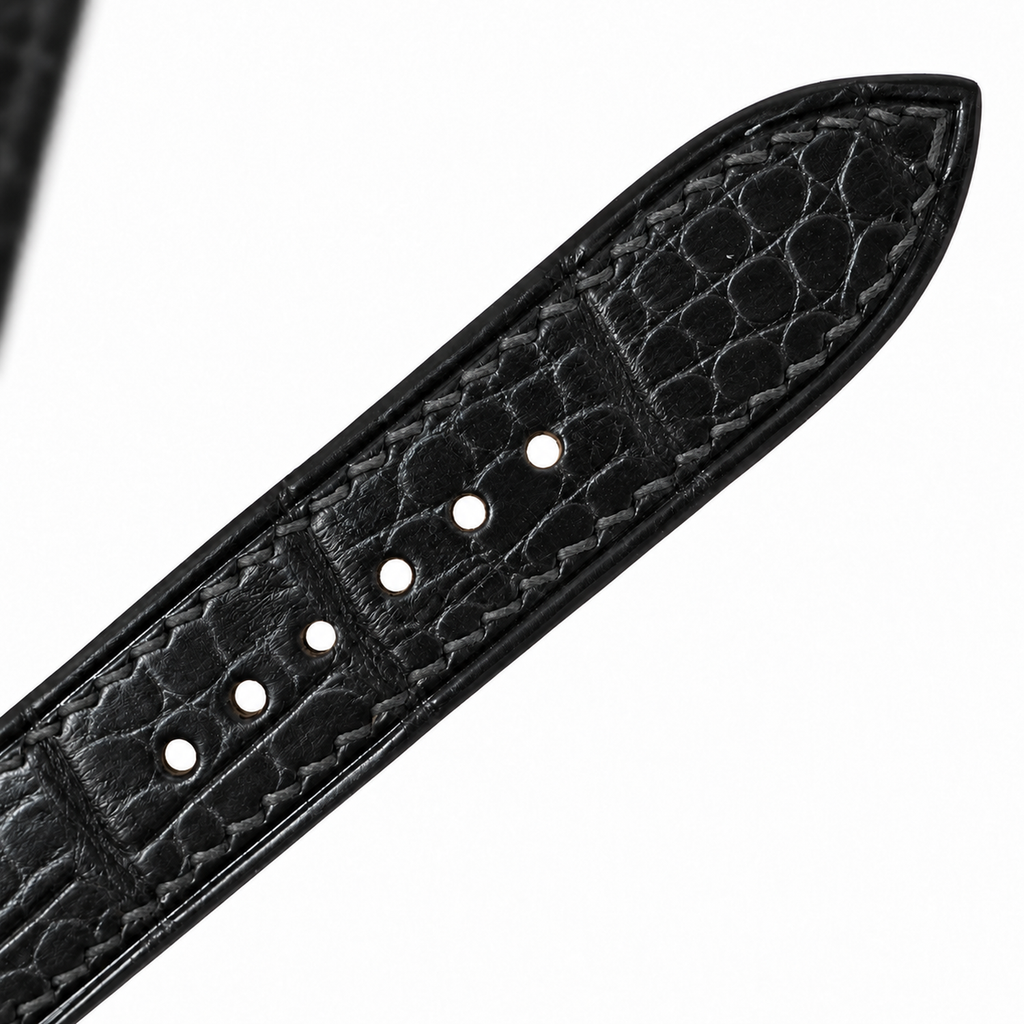 Black Small Round Scale Alligator Leather Watch Strap