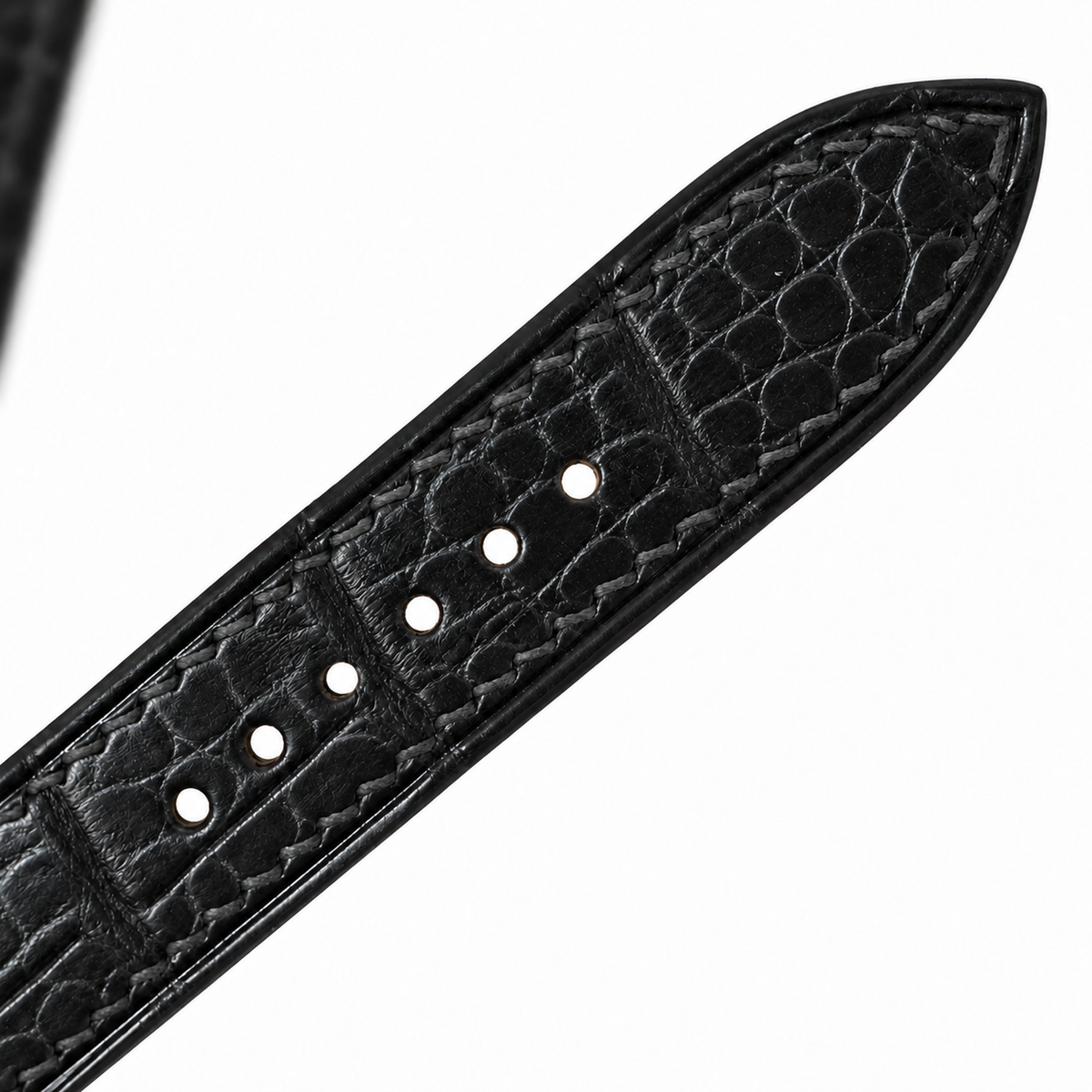 Black Small Round Scale Alligator Leather Watch Strap
