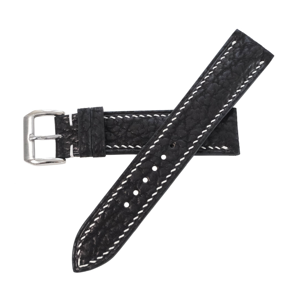 Padded Black Shark Leather Watch Strap