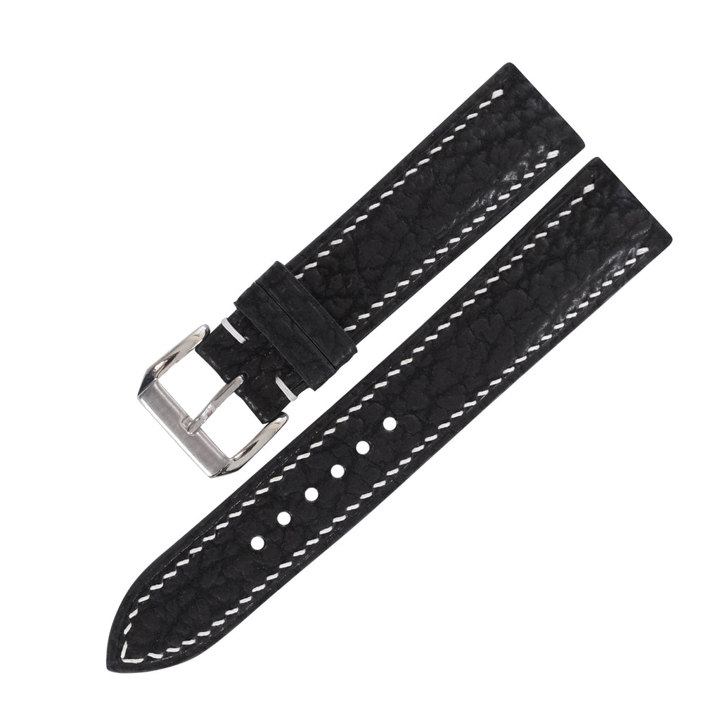 Padded Black Shark Leather Watch Strap