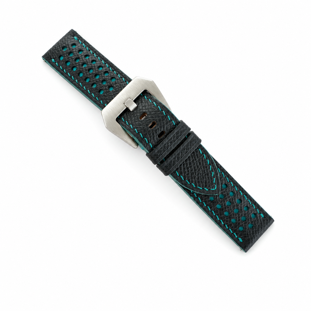 Black and Turquoise Racing Epsom Leather Watch Strap