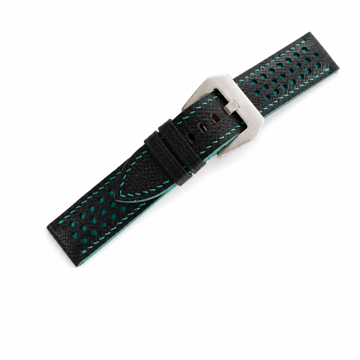 Black and Turquoise Racing Epsom Leather Watch Strap