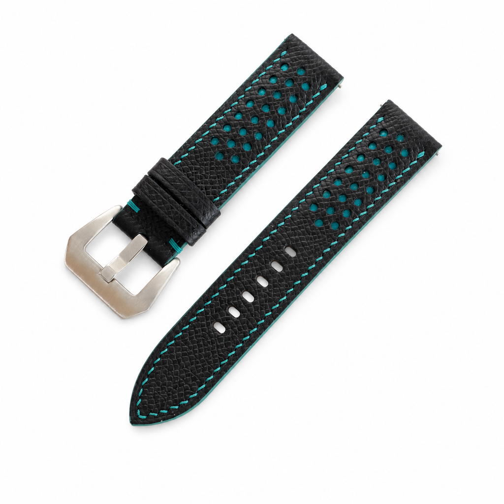 Black and Turquoise Racing Epsom Leather Watch Strap