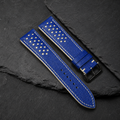 Blue and Cream Racing Small Holes Rally Epsom Leather Watch Strap