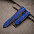 Blue and Orange Racing Small Holes Rally Epsom Leather Watch Strap