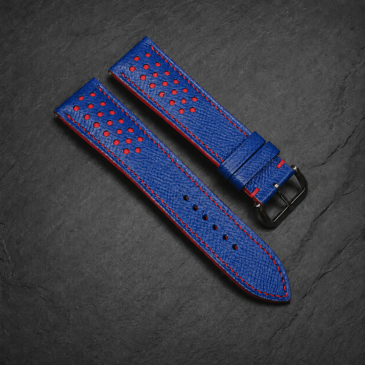 Blue and Red Racing Small Holes Rally Epsom Leather Watch Strap