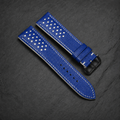 Blue and White Racing Small Holes Rally Epsom Leather Watch Strap