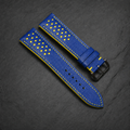 Blue and Yellow Racing Small Holes Rally Epsom Leather Watch Strap