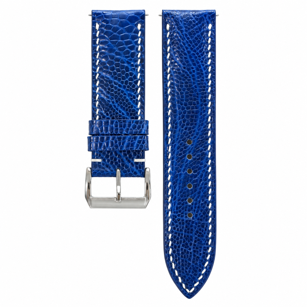 Blue Fine Scale Ostrich Leg Leather Watch Strap