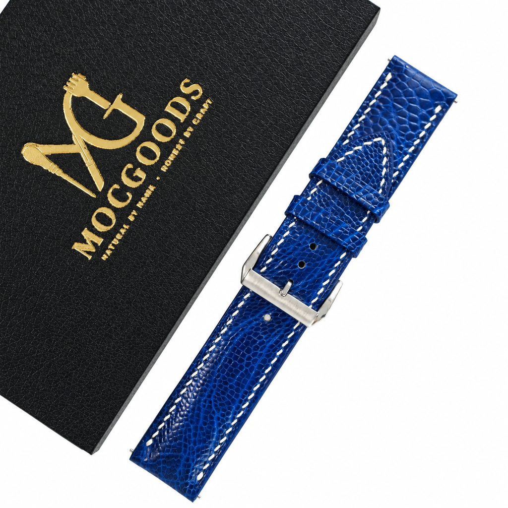 Blue Fine Scale Ostrich Leg Leather Watch Strap