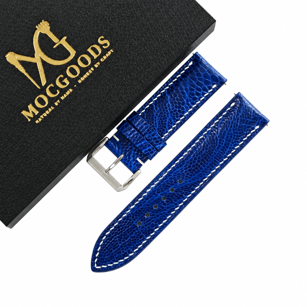Blue Fine Scale Ostrich Leg Leather Watch Strap