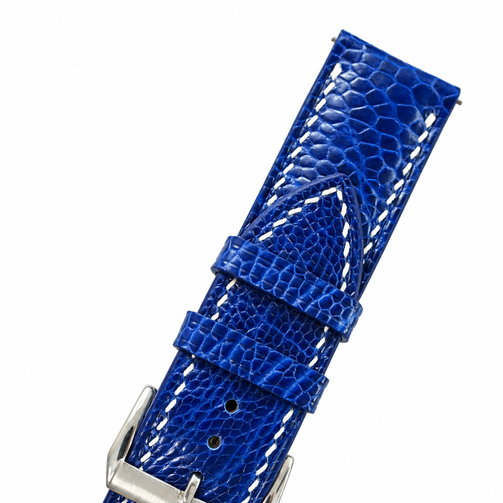 Blue Fine Scale Ostrich Leg Leather Watch Strap