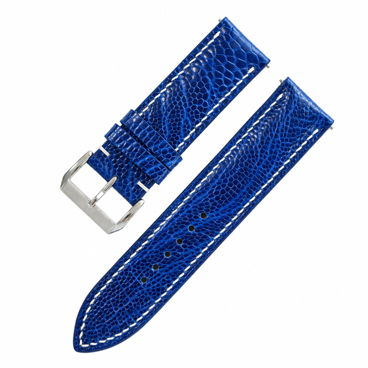 Blue Fine Scale Ostrich Leg Leather Watch Strap