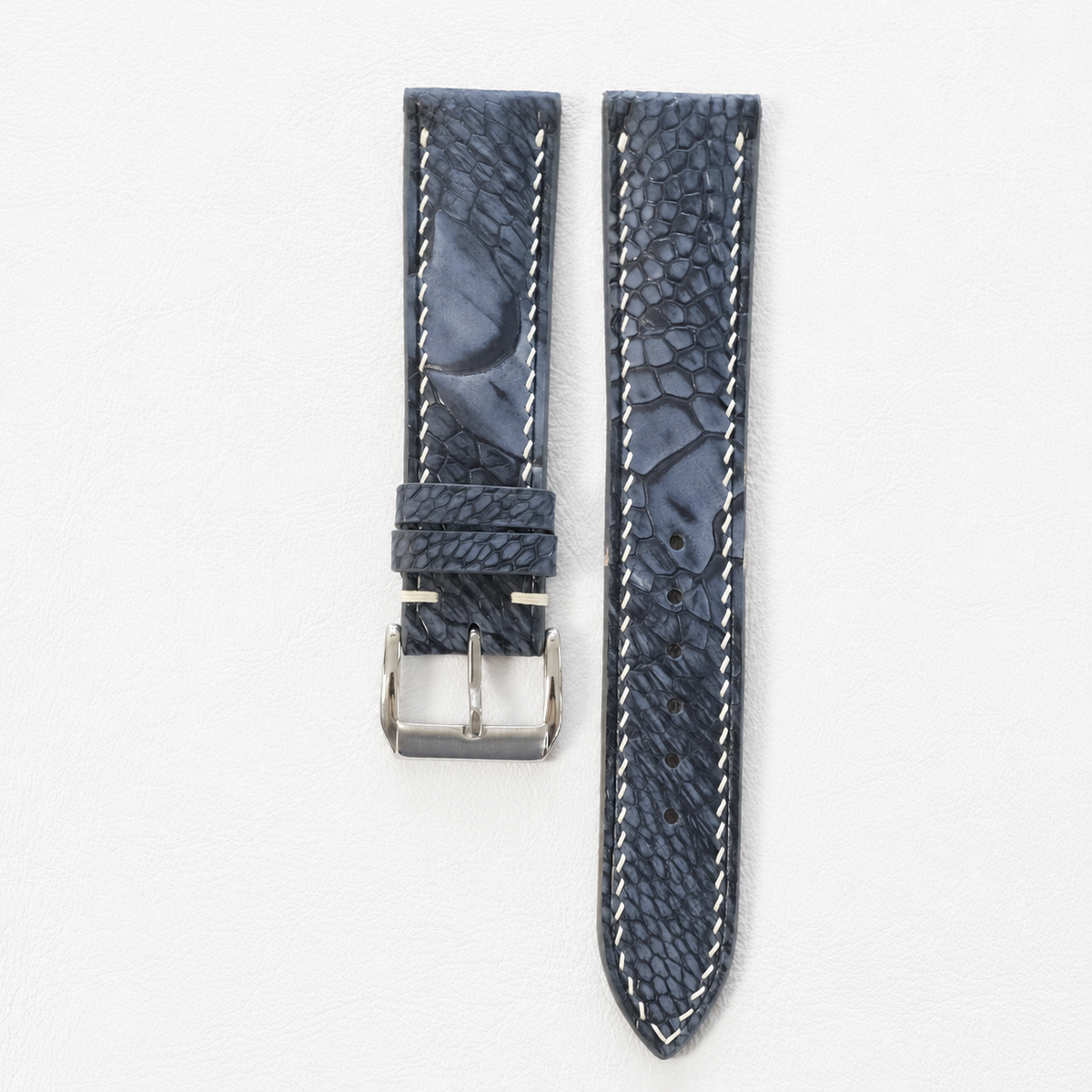 Blue Gray Nubuck Ostrich Leg Leather Watch Strap