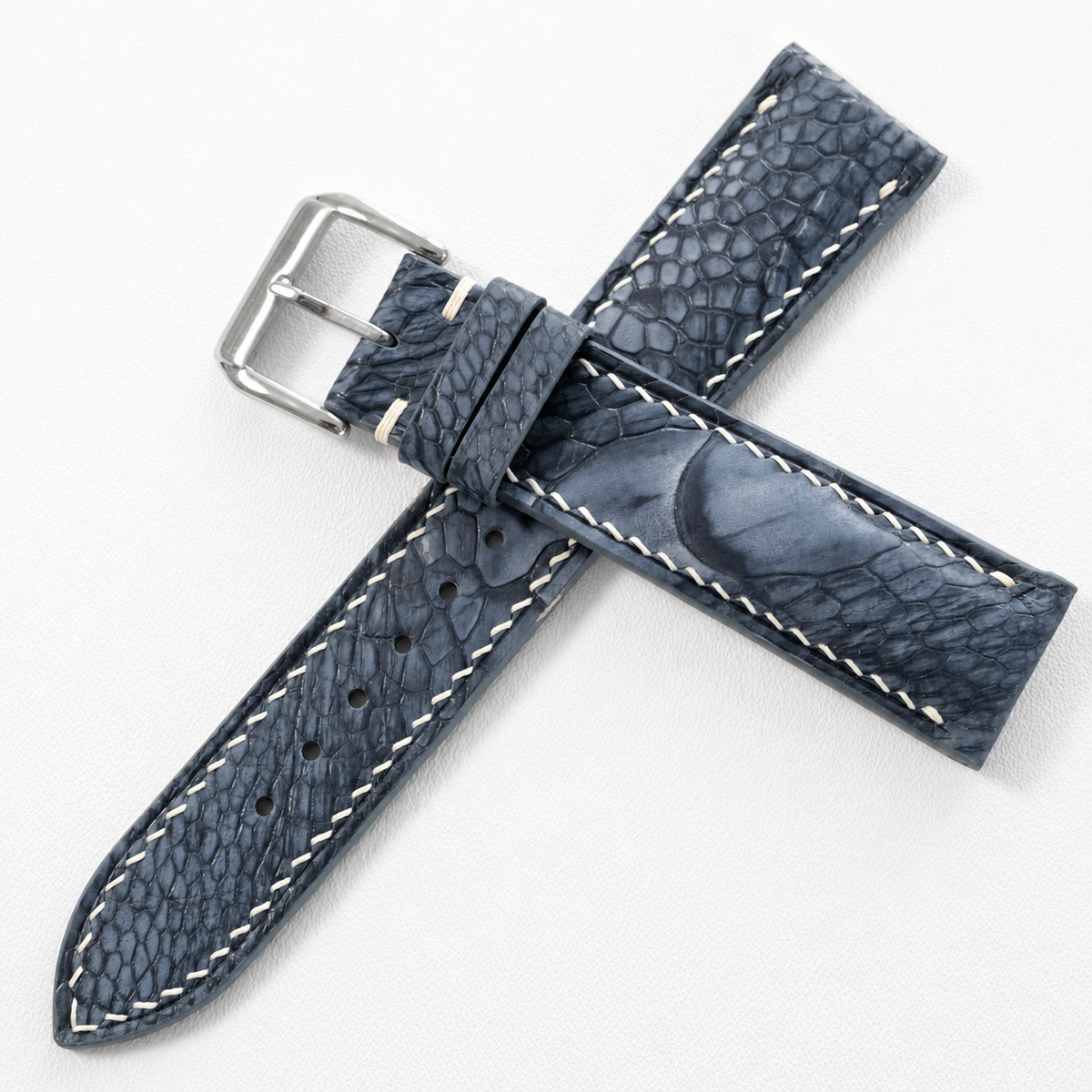Blue Gray Nubuck Ostrich Leg Leather Watch Strap