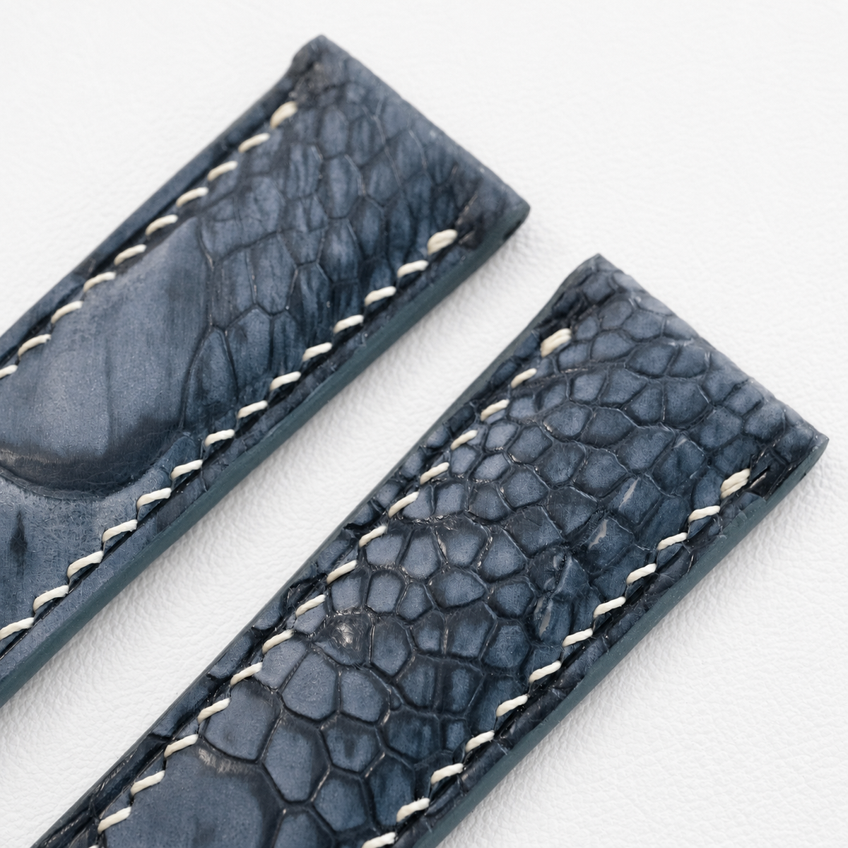 Blue Gray Nubuck Ostrich Leg Leather Watch Strap