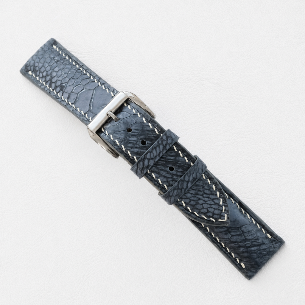 Blue Gray Nubuck Ostrich Leg Leather Watch Strap