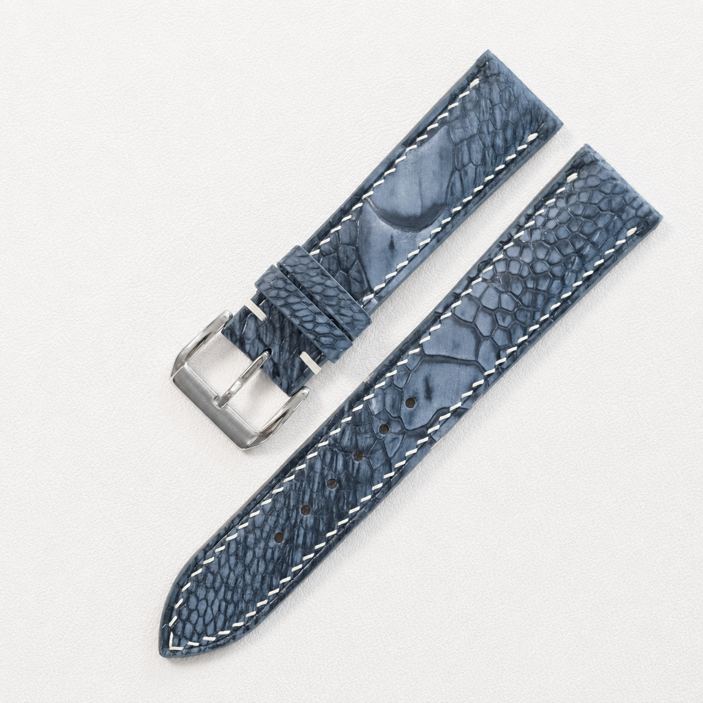 Blue Gray Nubuck Ostrich Leg Leather Watch Strap