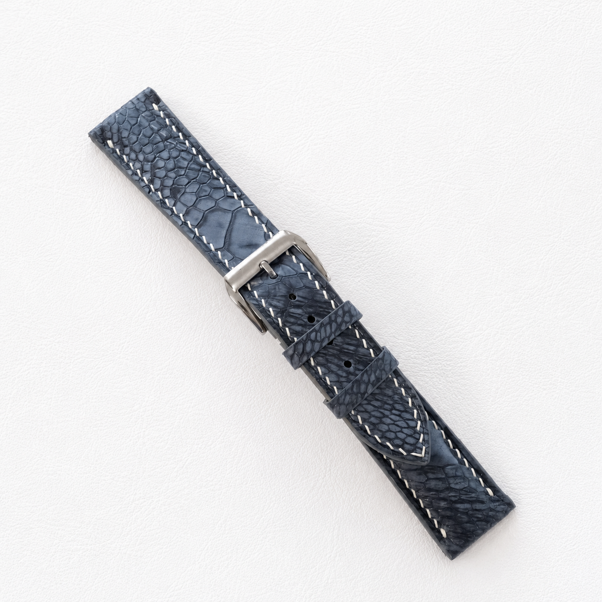Blue Gray Nubuck Ostrich Leg Leather Watch Strap
