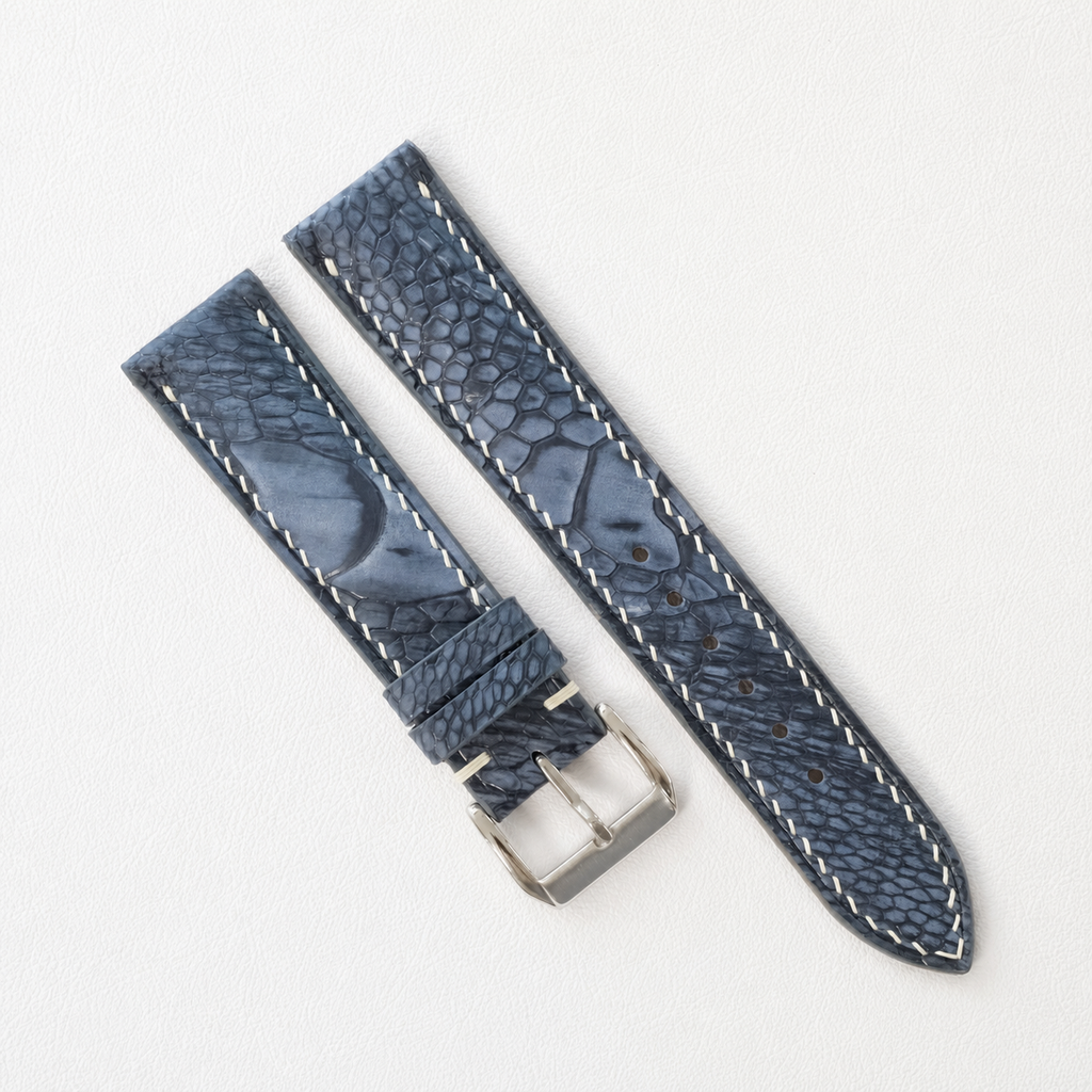 Blue Gray Nubuck Ostrich Leg Leather Watch Strap
