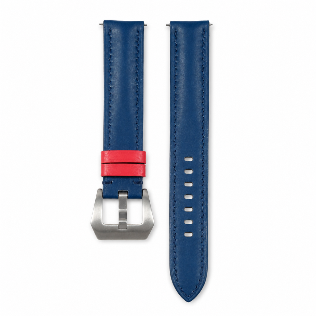 Blue with Red Swift Leather Watch Strap