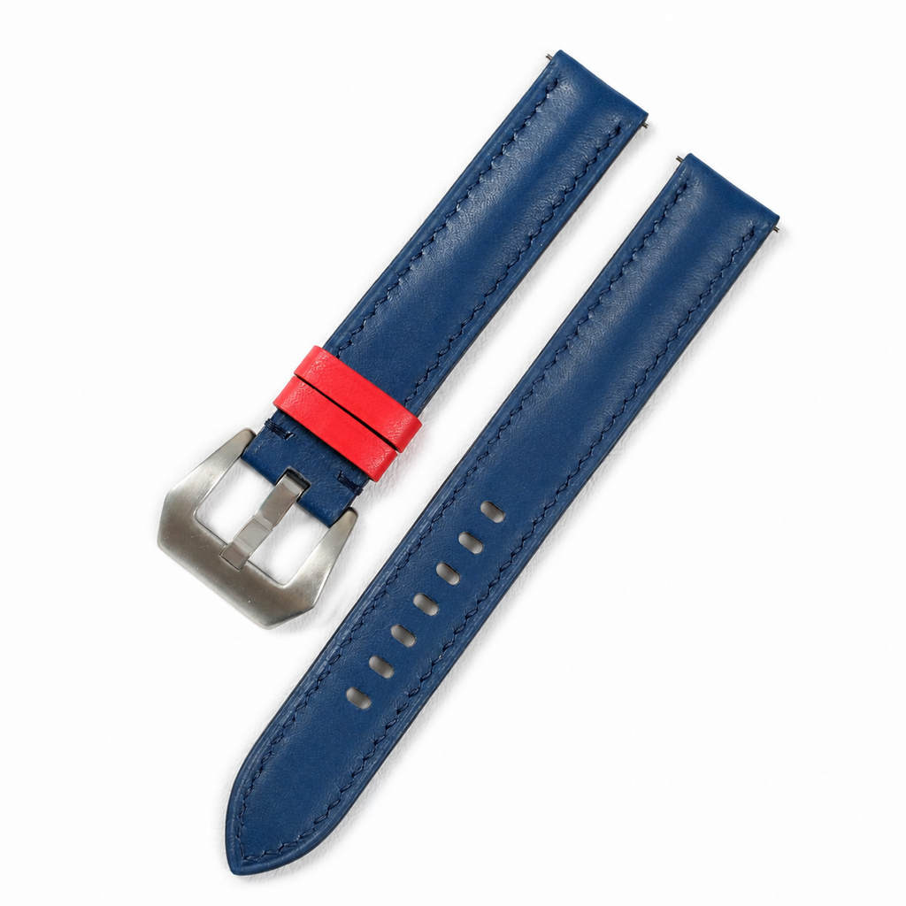 Blue with Red Swift Leather Watch Strap
