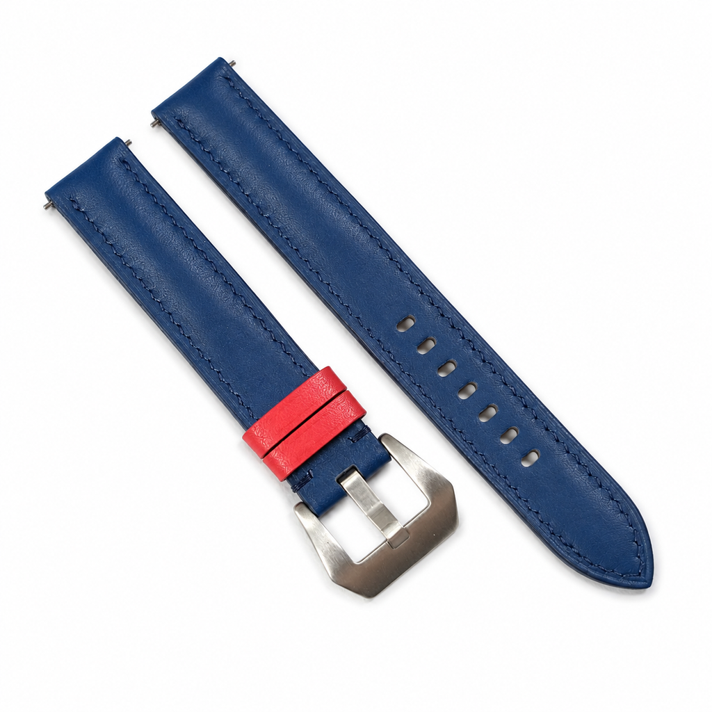 Blue with Red Swift Leather Watch Strap