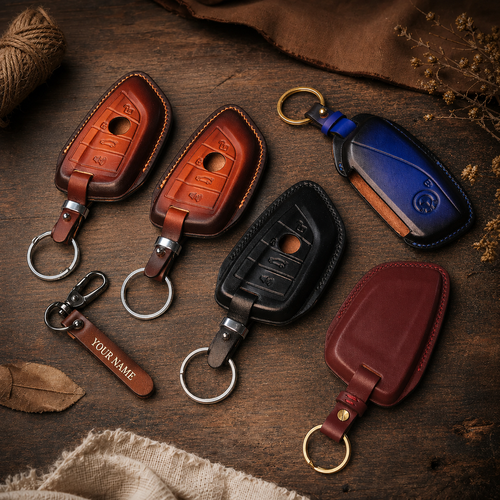 Custom Leather Key Fob Cover Compatible with BMW i Series