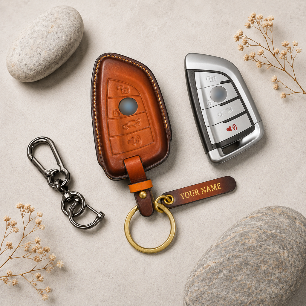 Custom Leather Key Fob Cover Compatible with BMW i Series