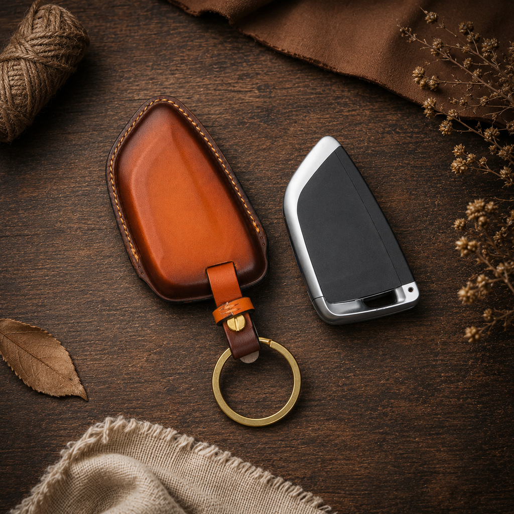 Custom Leather Key Fob Cover Compatible with BMW i Series
