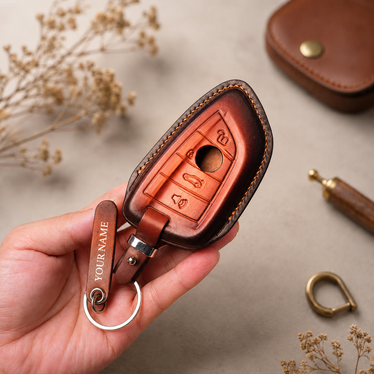 Custom Leather Key Fob Cover Compatible with BMW i Series