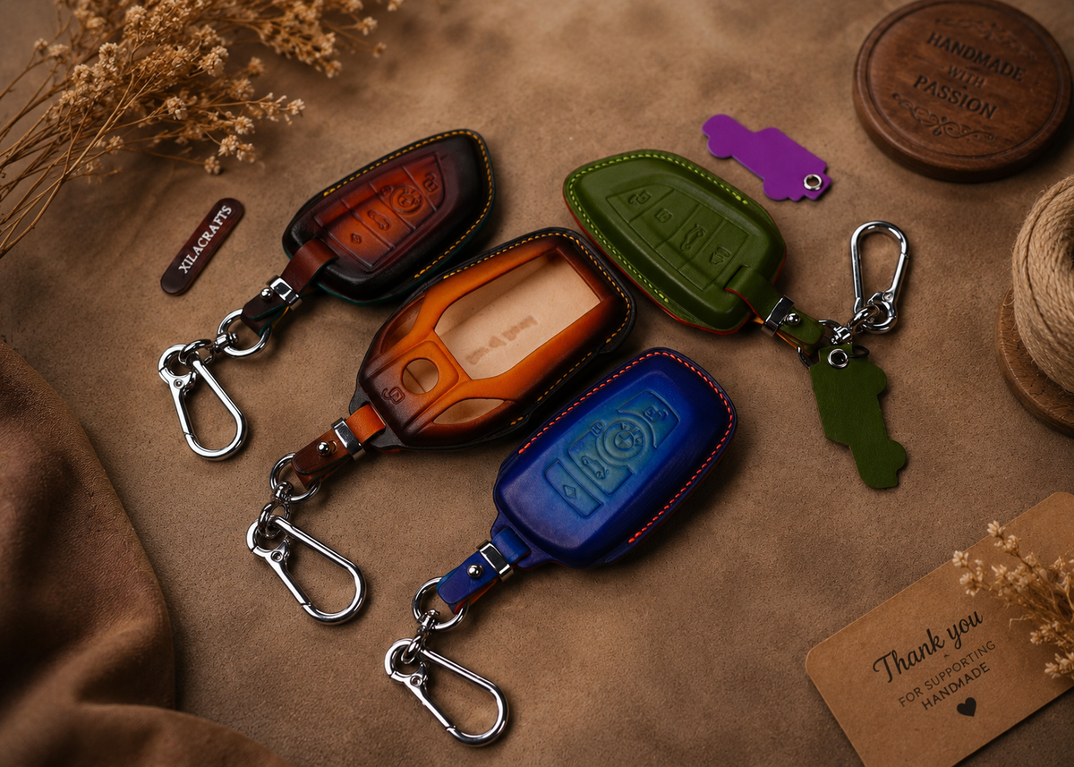 Custom Leather Key Fob Cover Compatible with BMW X Series, i Series and G Series