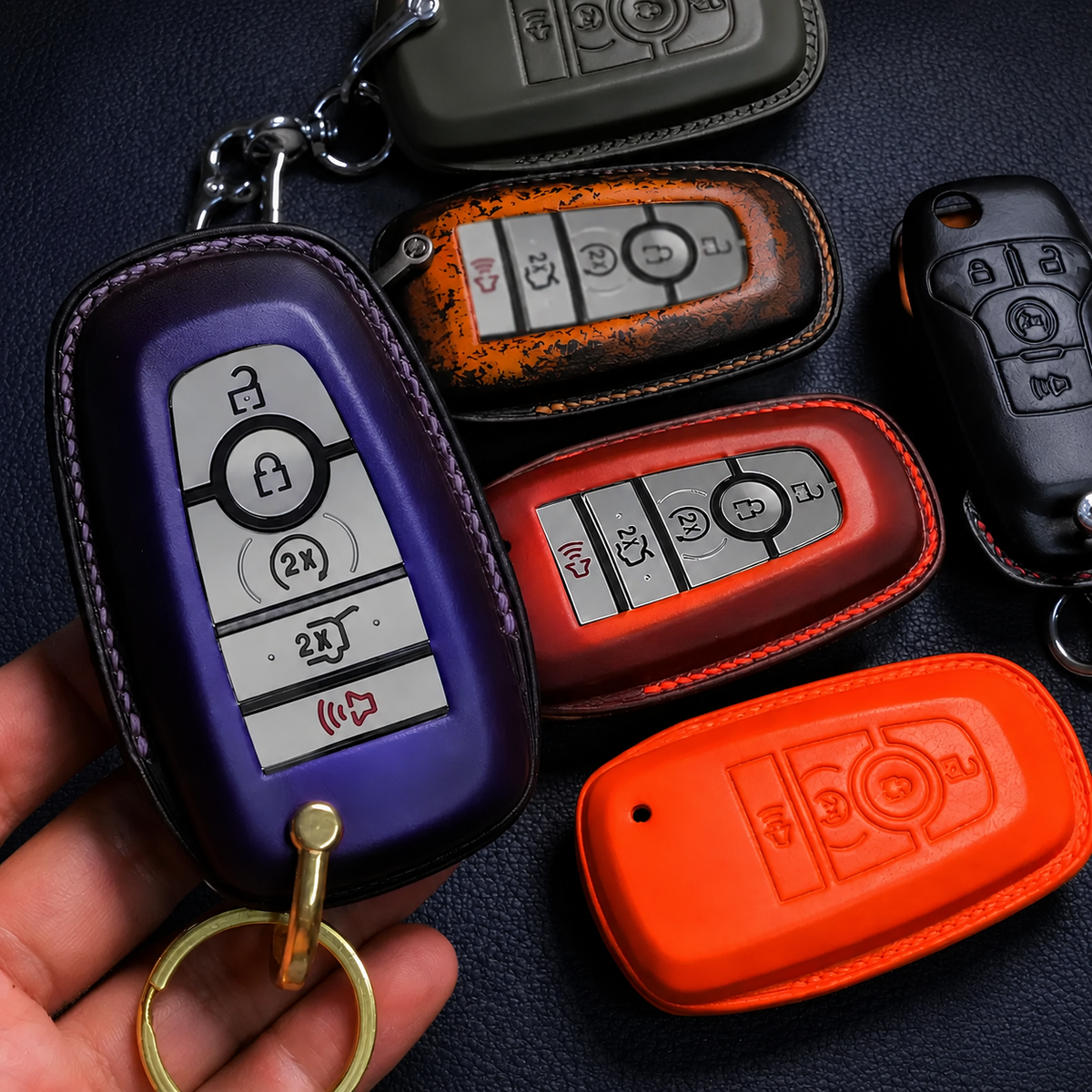 Custom Leather Key Fob Cover Compatible with Ford Bronco Sport