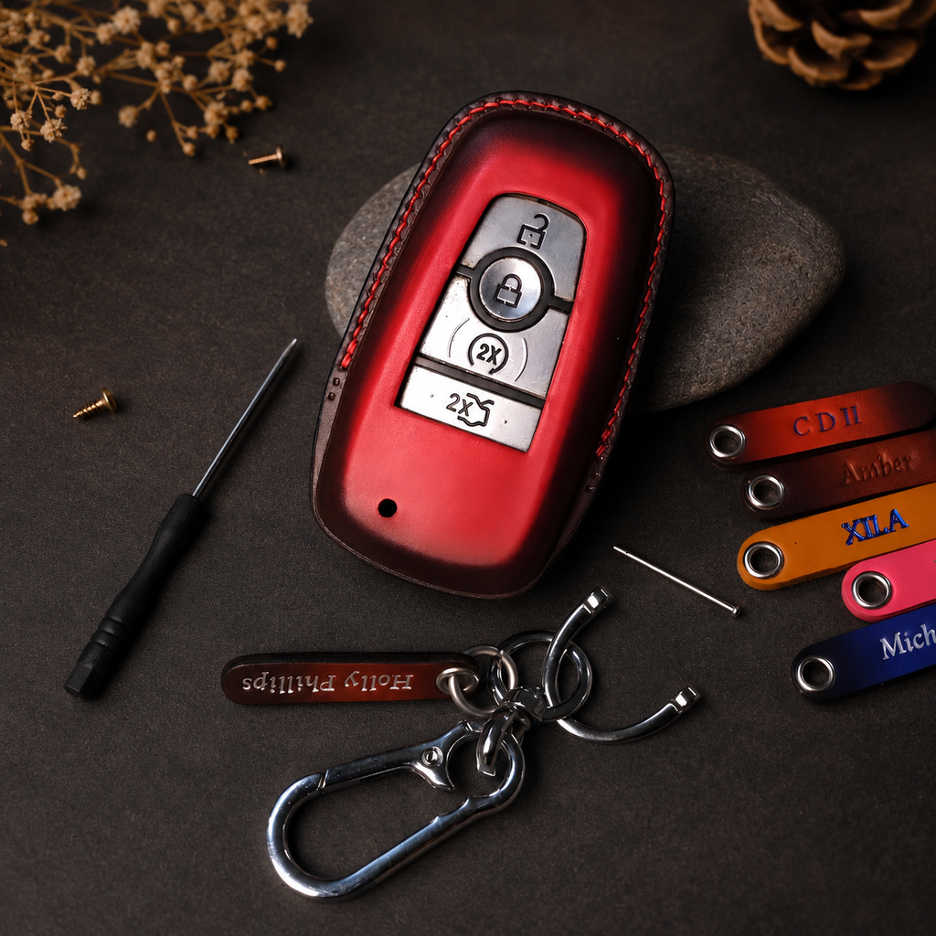 Custom Leather Key Fob Cover Compatible with Ford Bronco Sport