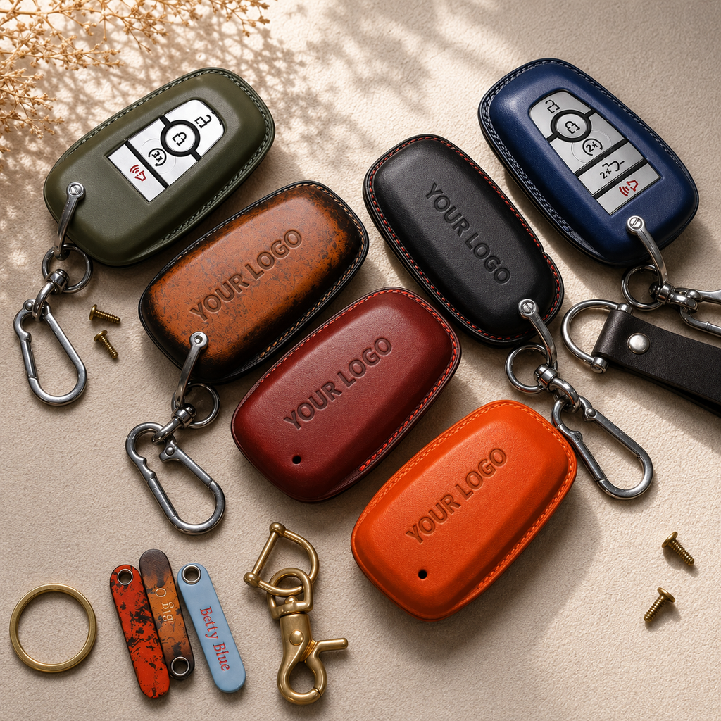 Custom Leather Key Fob Cover Compatible with Ford Bronco Sport