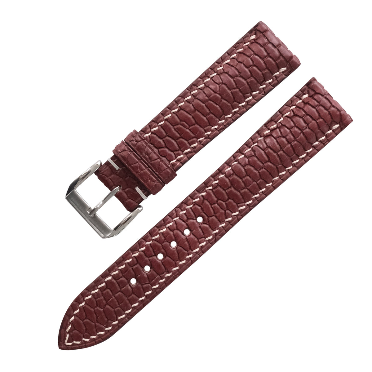 Patina Burgundy Brown Beaver Tail Leather Watch Strap