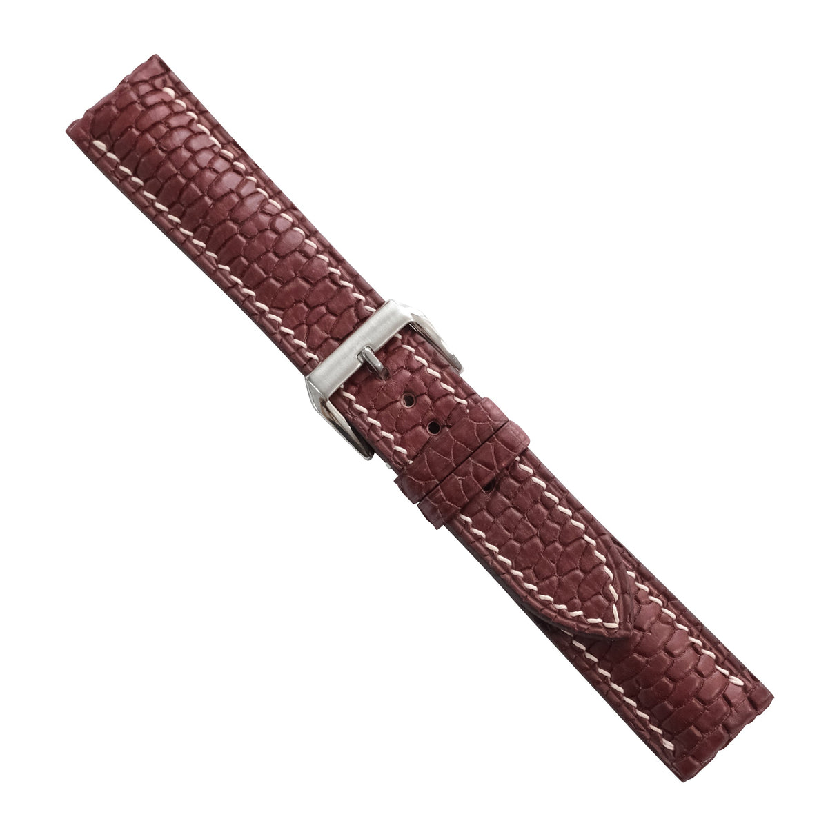 Patina Burgundy Brown Beaver Tail Leather Watch Strap