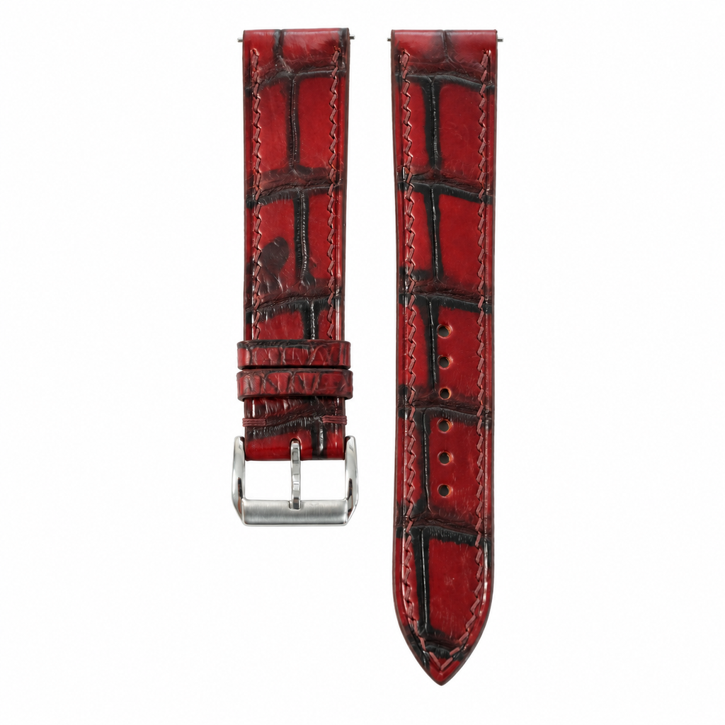 Burgundy Oxblood Patina Alligator Leather Watch Strap