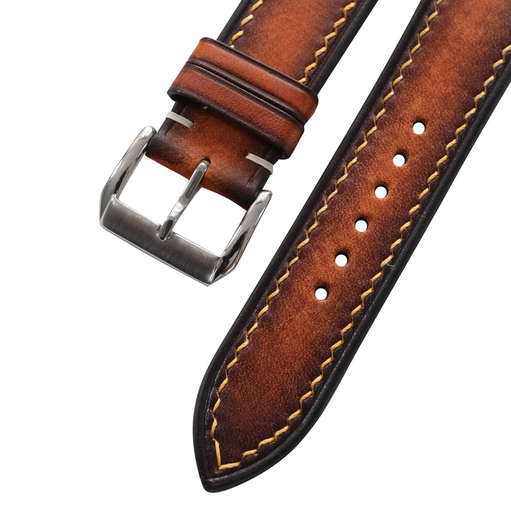 Burnished Cognac Brown Patina Vegetable Tanned Leather Watch Strap