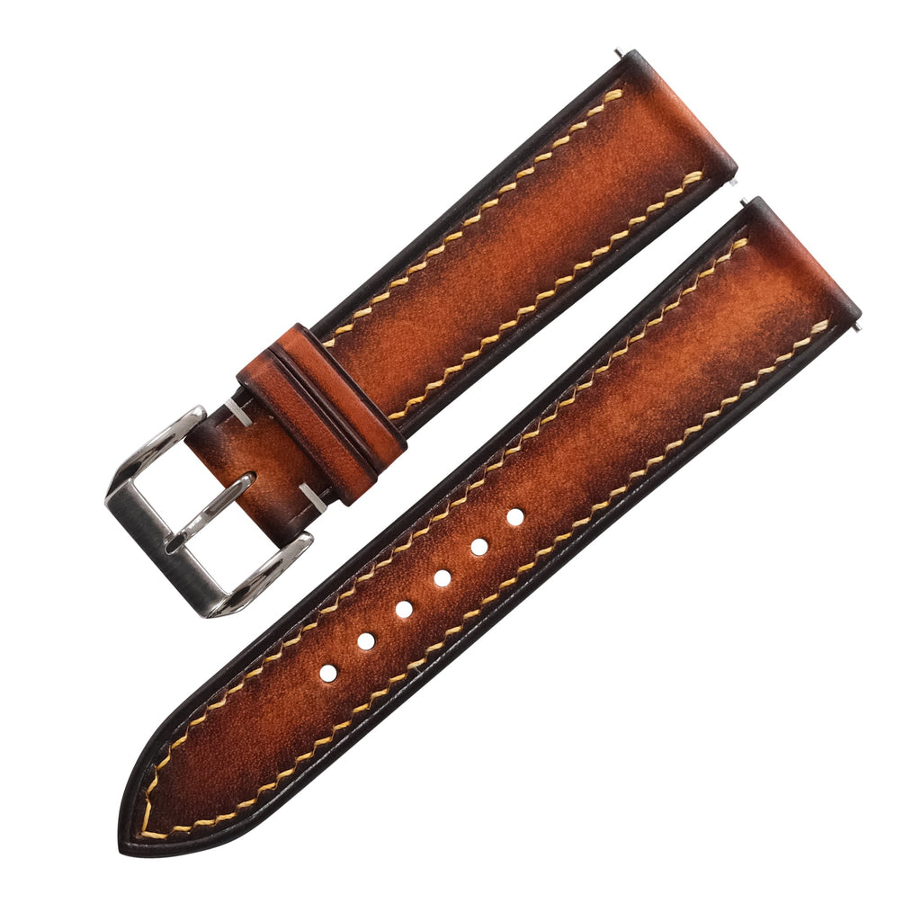 Burnished Cognac Brown Patina Vegetable Tanned Leather Watch Strap