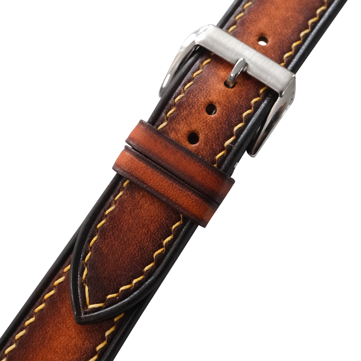 Burnished Cognac Brown Patina Vegetable Tanned Leather Watch Strap