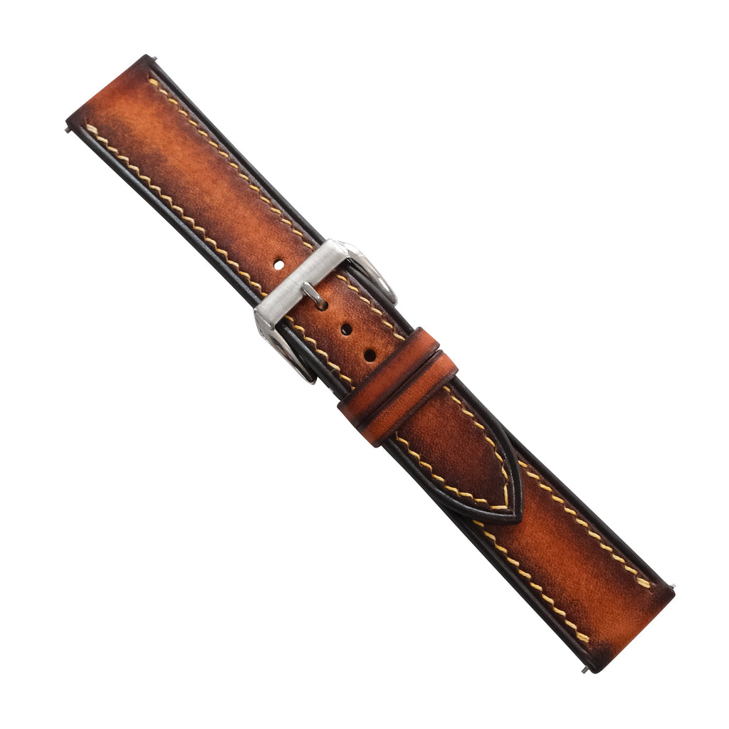 Burnished Cognac Brown Patina Vegetable Tanned Leather Watch Strap