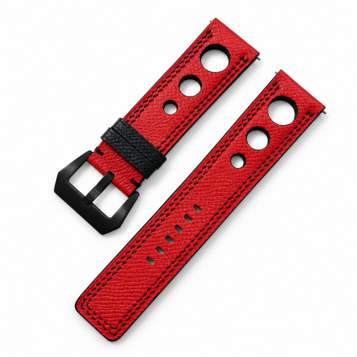 Red 3 Holes Rally Epsom Leather Watch Strap