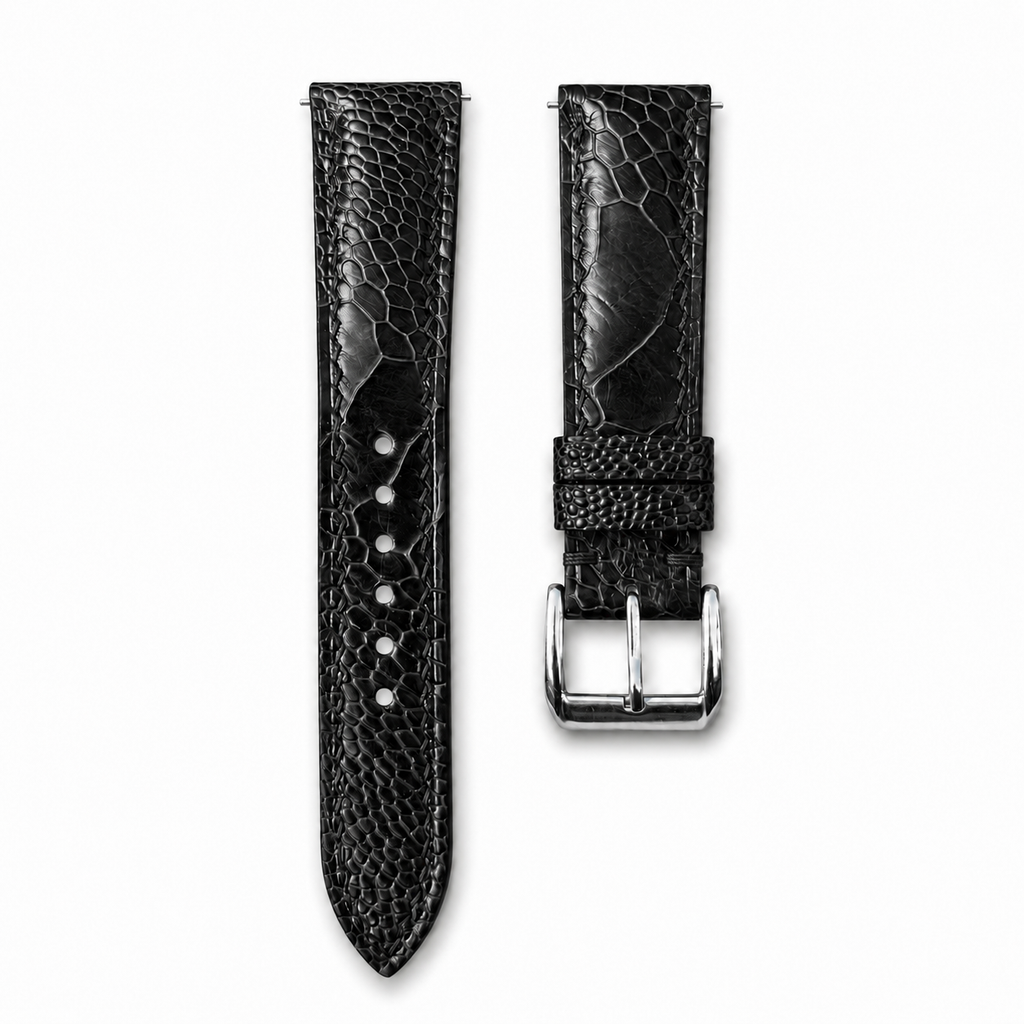 Black Ostrich Leg Leather Watch Strap