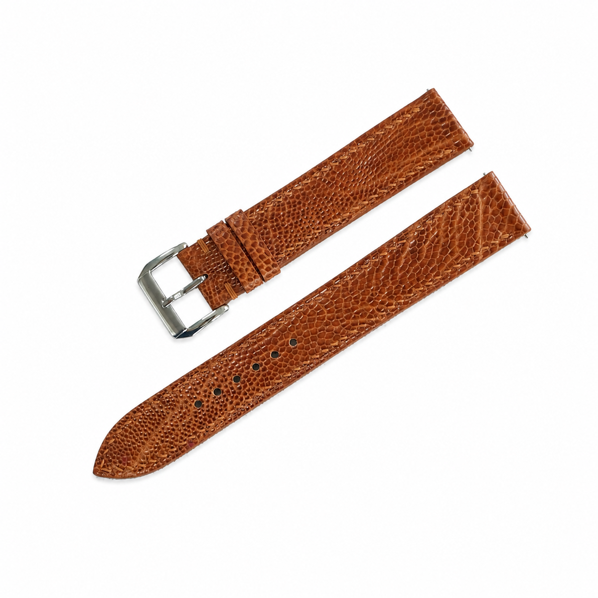Flat Golden Cognac Ostrich Leg Leather Watch Strap