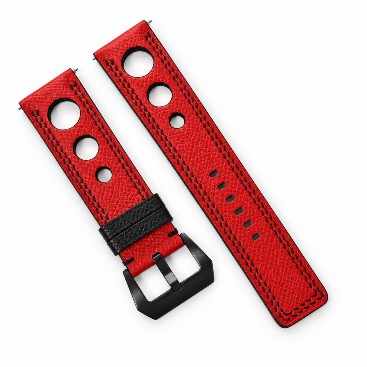 Red 3 Holes Rally Epsom Leather Watch Strap